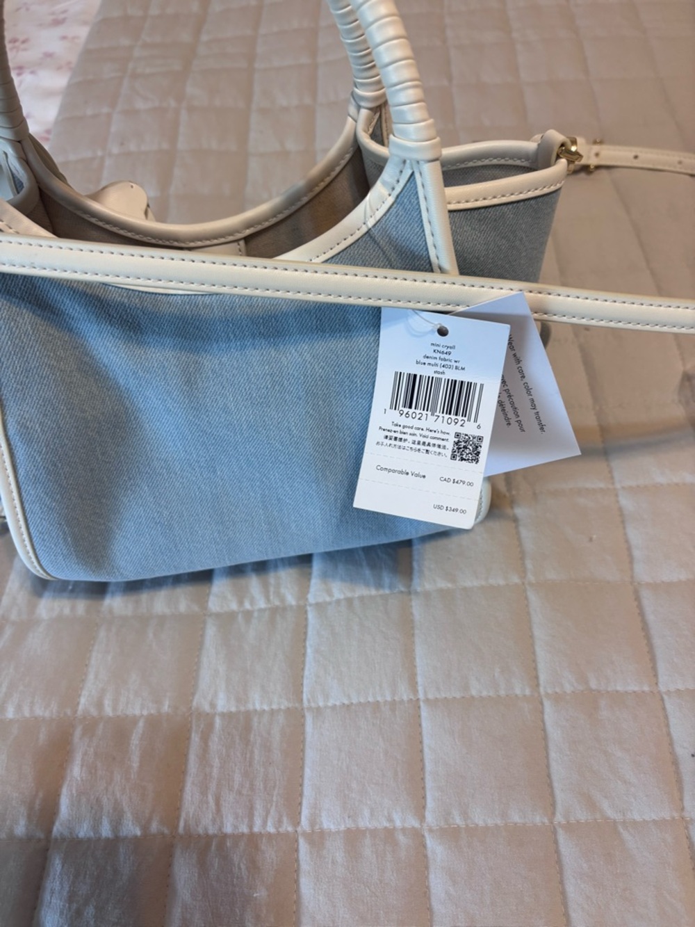 kate spade Light Blue and White Mini Tote Crossbody with Floral Charm - Picture 7 of 10